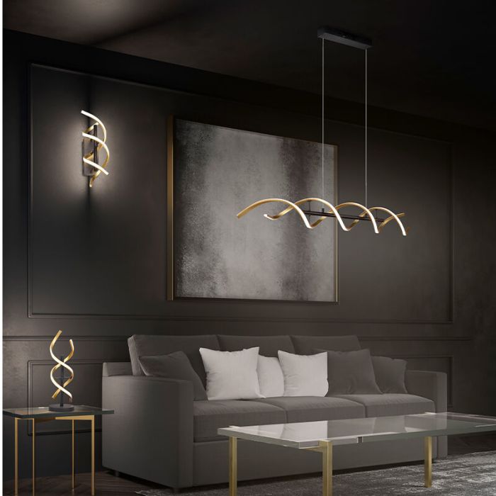 Messing eettafel hanglamp design, Sylvian, 45W, warm tot koud wit verstelbare LED, 3-staps dimbaar