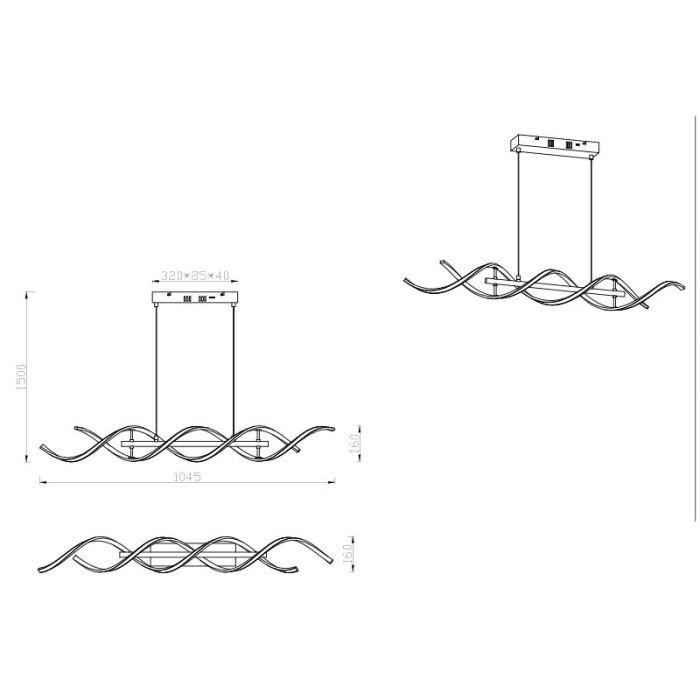 Messing eettafel hanglamp design, Sylvian, 45W, warm tot koud wit verstelbare LED, 3-staps dimbaar