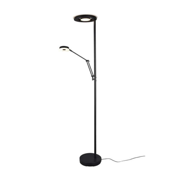 Zwarte staande leeslamp modern, Yazid, 32W, in lichtkleur verstelbare LED, met touchdimmer