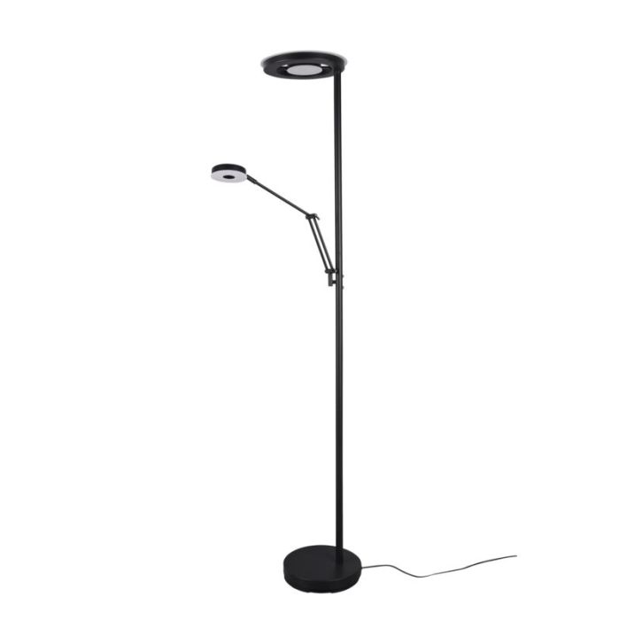 Zwarte staande leeslamp modern, Yazid, 32W, in lichtkleur verstelbare LED, met touchdimmer