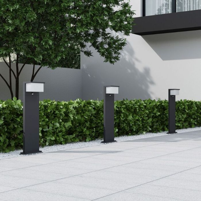 Antraciete staande buitenlamp met bewegingssensor modern, Slimane, 13W, 3000K LED, IP54