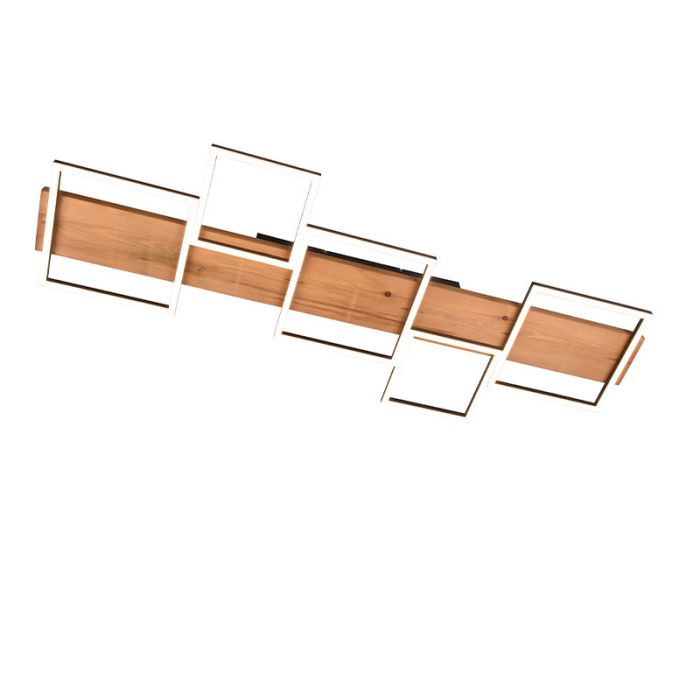 Houten plafonnière bruin, Justian, 42W, 3000K LED, 3-staps dimbaar