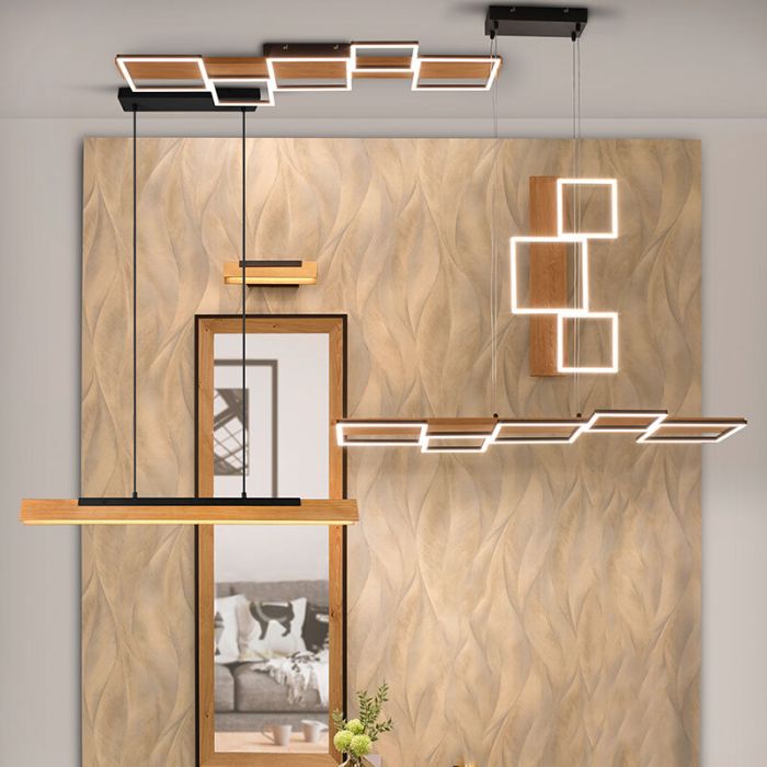 Houten plafonnière bruin, Justian, 42W, 3000K LED, 3-staps dimbaar