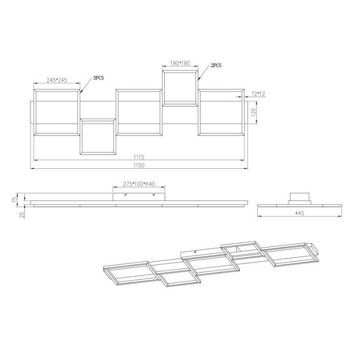 Houten plafonnière bruin, Justian, 42W, 3000K LED, 3-staps dimbaar