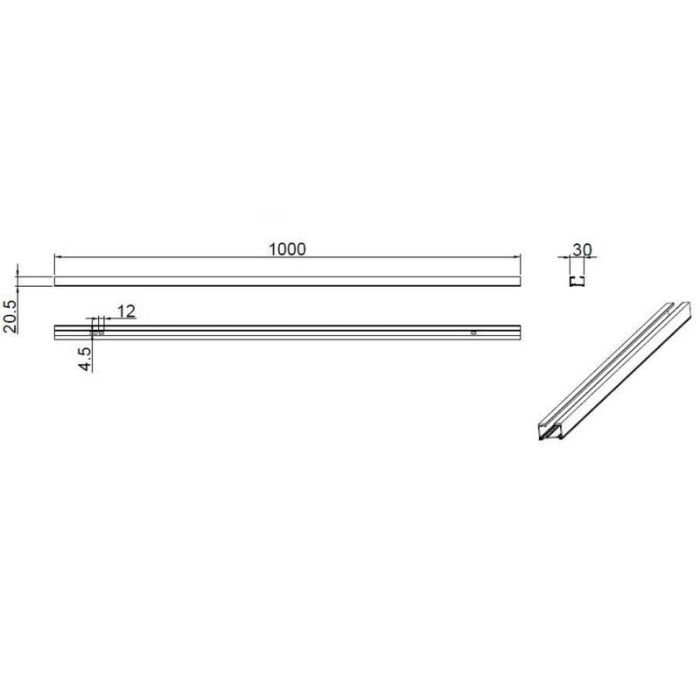 1 meter spanningsrail voor 2-fase railverlichting, zwart