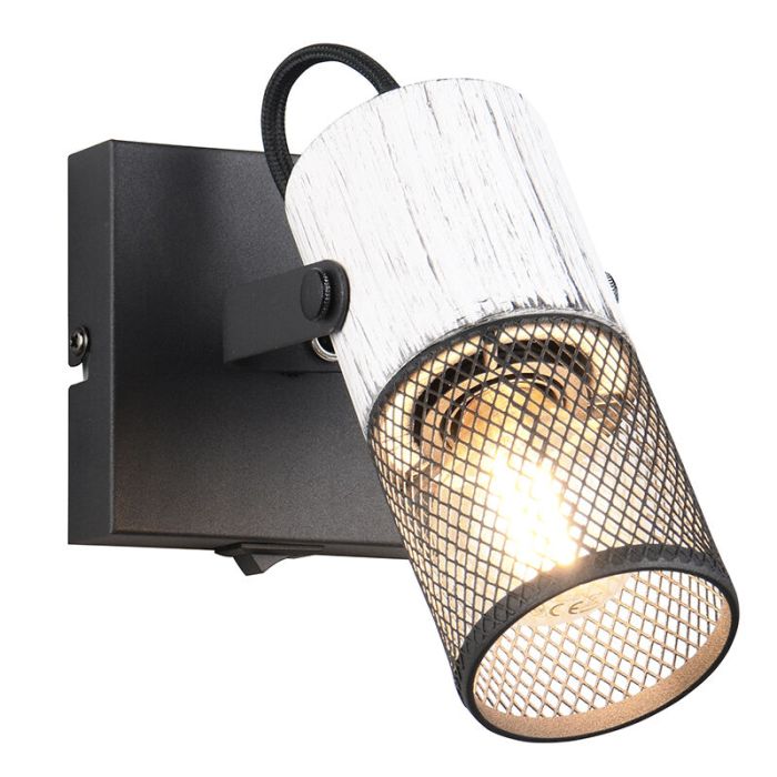 Zwarte wandspot vintage, Marjet, met schakelaar