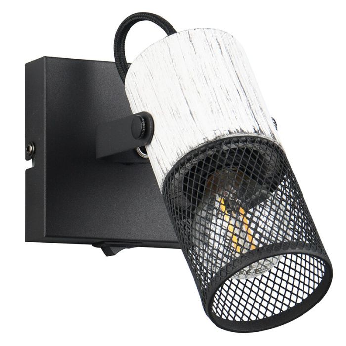 Zwarte wandspot vintage, Marjet, met schakelaar