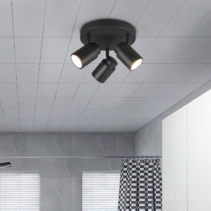 Moderne plafondlamp Nelis, zwart, metaal, IP44