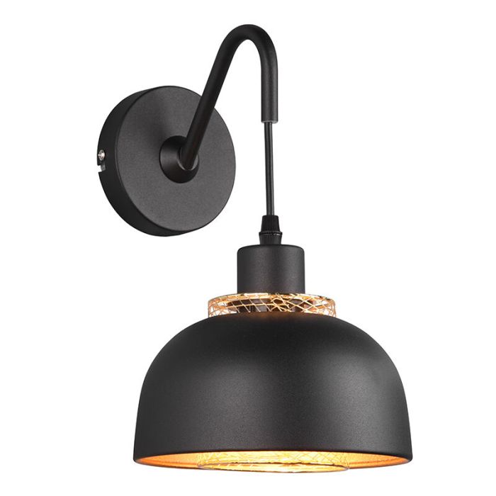 Zwarte wandlamp industrieel, Sylvano, met schakelaar