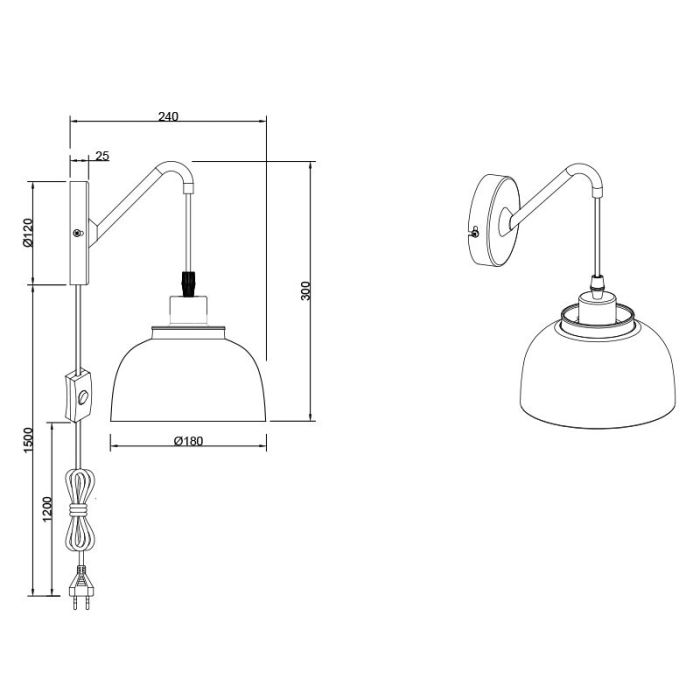 Zwarte wandlamp industrieel, Sylvano, met schakelaar