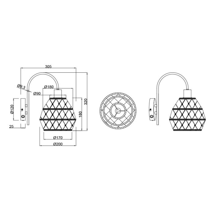 Bruine wandlamp landelijk, Liduina, met schakelaar