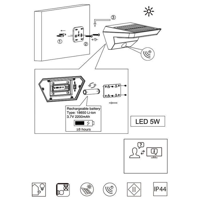 Moderne buitenlamp met bewegingssensor Sunniva, antraciet, op zonne-energie