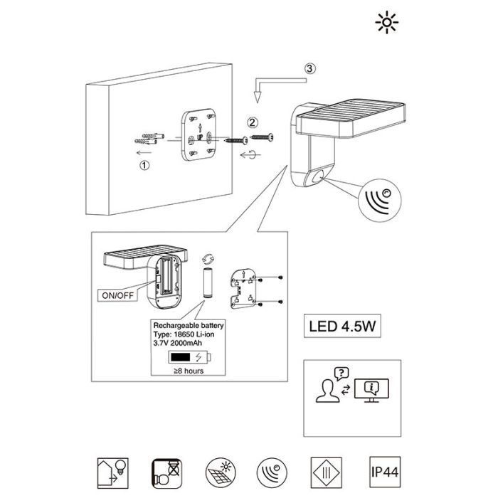 Moderne buitenlamp met bewegingssensor Summer, antraciet, op zonne-energie