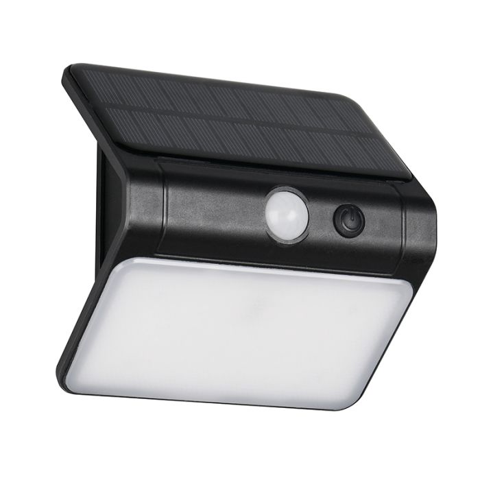Zwarte buiten wandlamp op zonne-energie kunststof, Mijs, 2,5W, 4000K LED, IP44