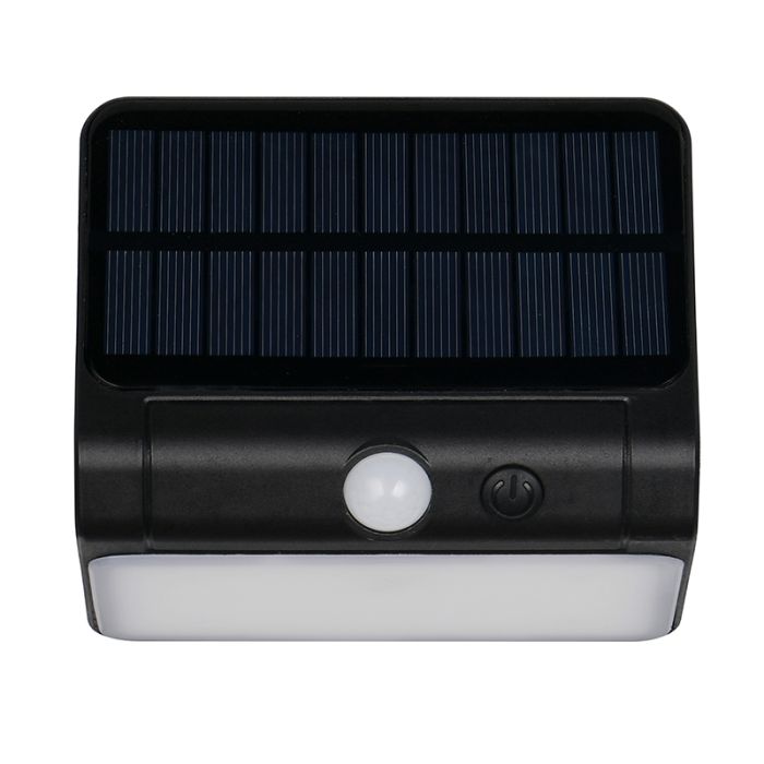 Zwarte buiten wandlamp op zonne-energie kunststof, Mijs, 2,5W, 4000K LED, IP44