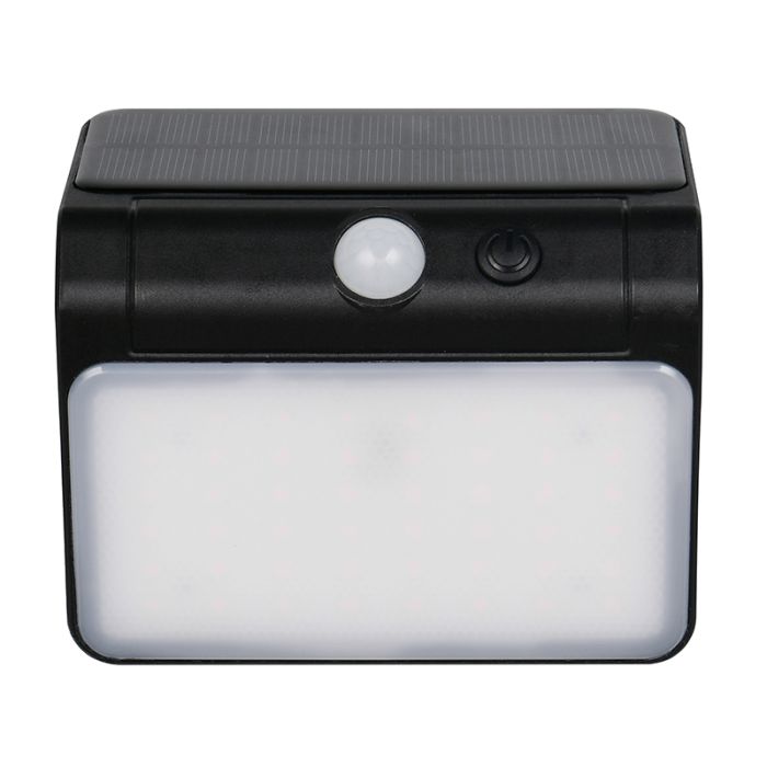 Zwarte buiten wandlamp op zonne-energie kunststof, Mijs, 2,5W, 4000K LED, IP44