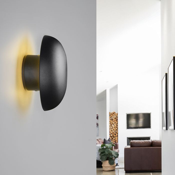 Zwarte oplaadbare wandlamp metaal, Khaoula, 1,5W, 3000K LED, 3-staps dimbaar