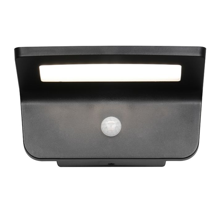 Zwarte buiten wandlamp op zonne-energie modern, Mukaddes, 8W, 4000K LED, IP44