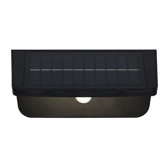 Zwarte buiten wandlamp op zonne-energie modern, Mukaddes, 8W, 4000K LED, IP44