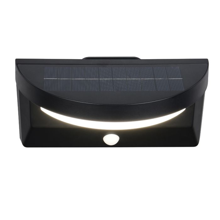 Zwarte buiten wandlamp op zonne-energie modern, Neelam, 8W, 4000K LED, IP44