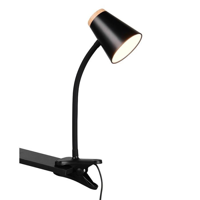 Zwarte klemlamp modern, Rahul, 4,5W, 3000K LED, met schakelaar