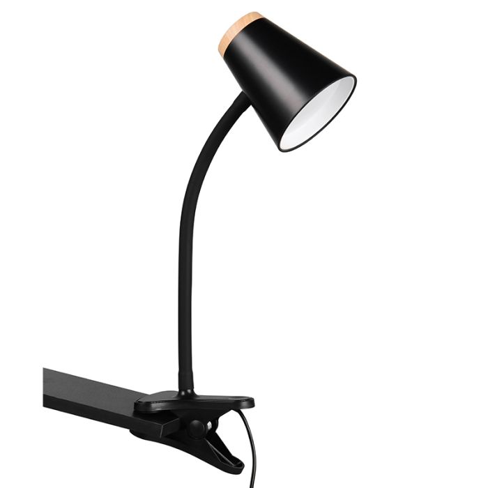 Zwarte klemlamp modern, Rahul, 4,5W, 3000K LED, met schakelaar