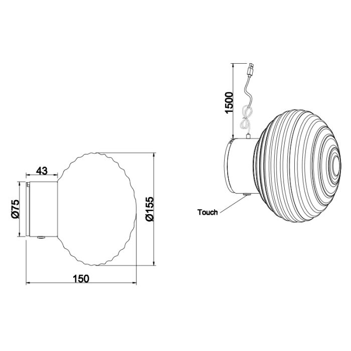Amberkleurige oplaadbare wandlamp modern, Walid, 1,5W, 3000K LED, 3-staps dimbaar