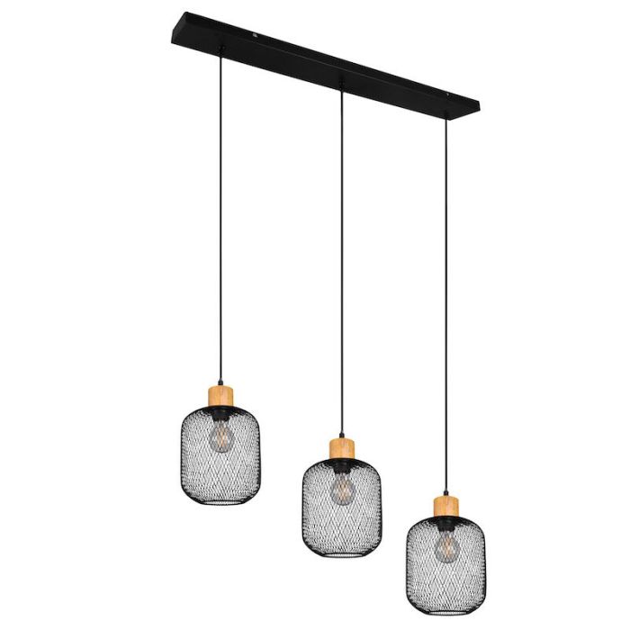 Gaas hanglamp Cristel 3L, zwart, modern