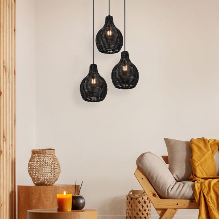 Rotan hanglamp zwart, Annieke