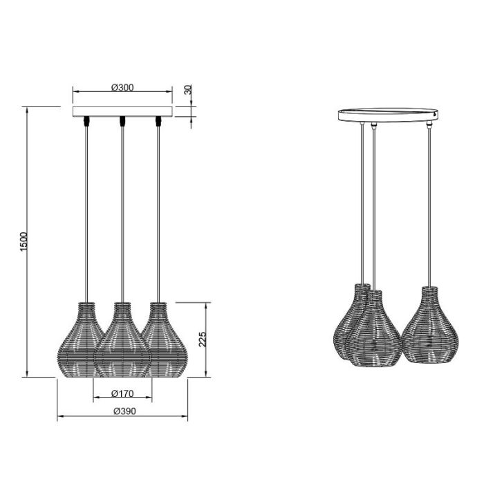 Rotan hanglamp zwart, Annieke