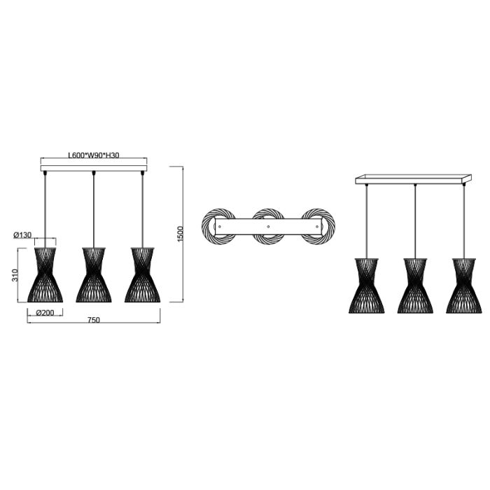 Papieren hanglamp zwart, Qasim
