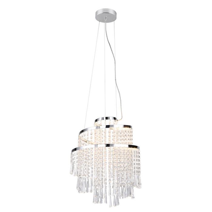 Chromen kroonluchter design, Sjon, 30W, warm tot koud wit verstelbare LED, 3-staps dimbaar