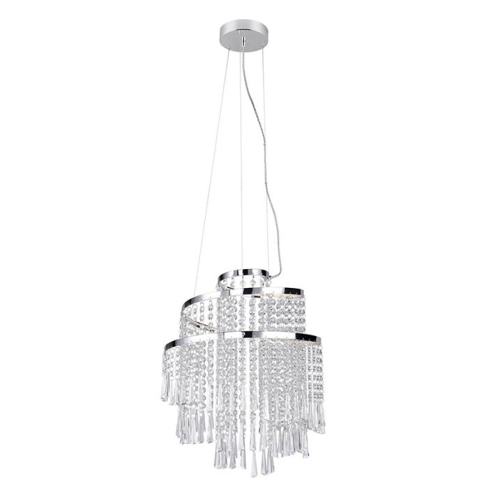 Chromen kroonluchter design, Sjon, 30W, warm tot koud wit verstelbare LED, 3-staps dimbaar