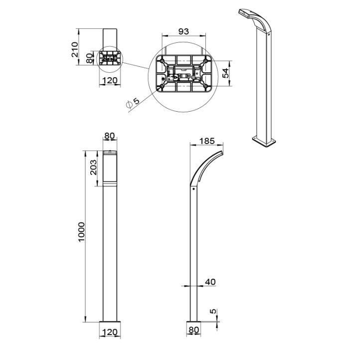 Antraciete buitenlamp modern, Popke, 12,5W, 4000K LED, IP44