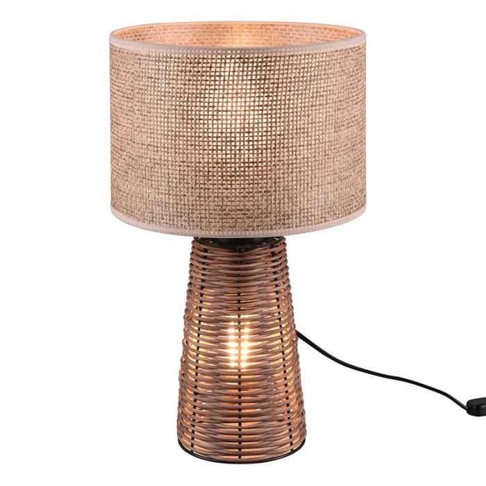 Moderne tafellamp Fadila, bruin, rotan