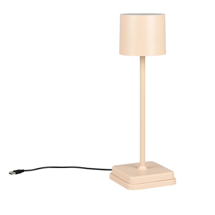 Bruine oplaadbare buiten tafellamp modern, Lakisha, 1,5W, white switch LED, IP54, met touchdimmer