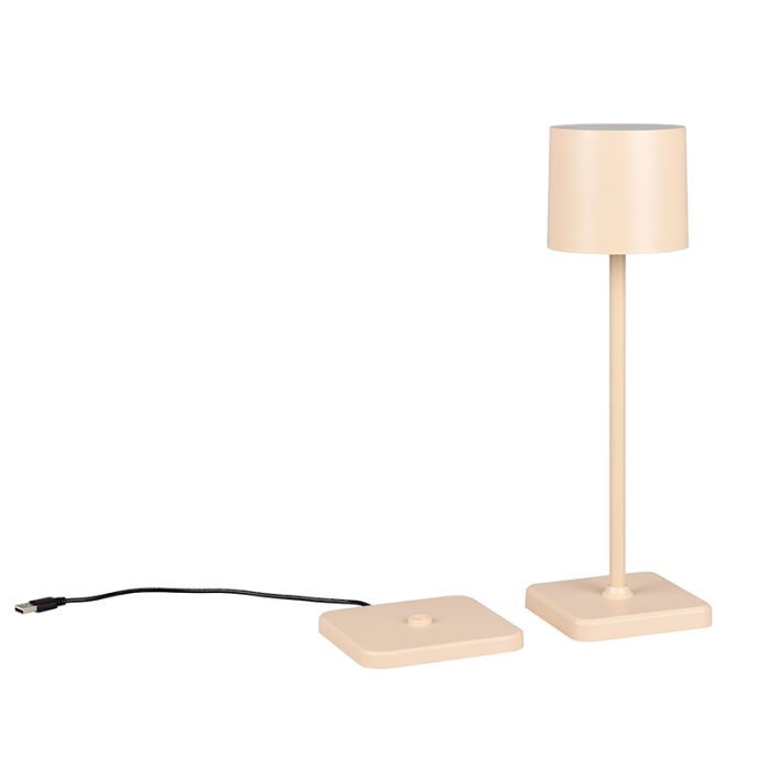 Bruine oplaadbare buiten tafellamp modern, Lakisha, 1,5W, white switch LED, IP54, met touchdimmer