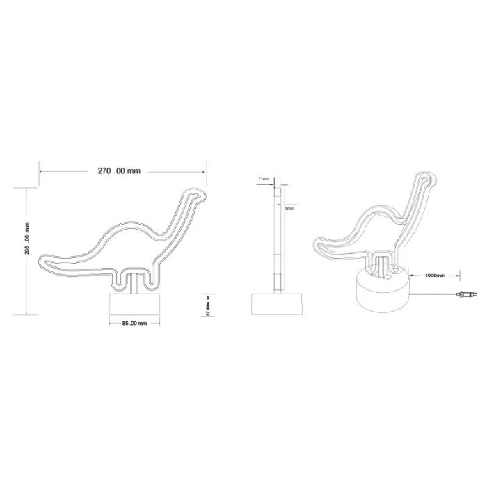 Witte kinderkamer tafellamp kunststof, Dino, 2W, 3000K LED, met schakelaar