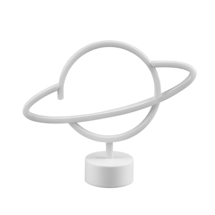 Witte kinderkamer tafellamp kunststof, Planet, 2W, 3000K LED, met schakelaar