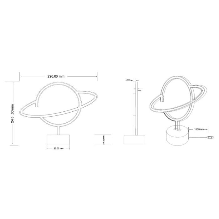 Witte kinderkamer tafellamp kunststof, Planet, 2W, 3000K LED, met schakelaar