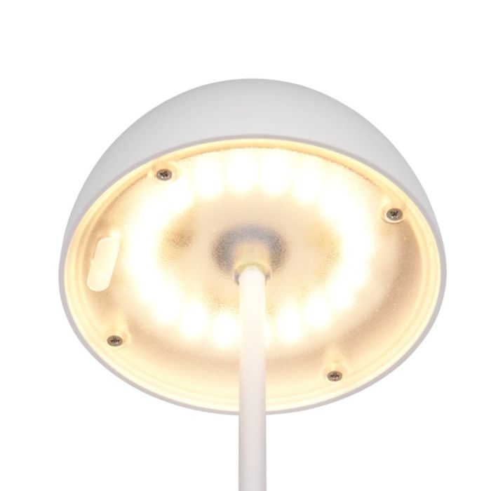 Witte oplaadbare tafellamp kunststof, Mikhail, 2W, 3000K LED, IP44, met touchdimmer