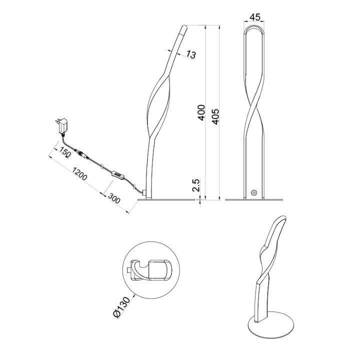 Bruine tafellamp design, Quirinus, 10W, 4000K LED, met schakelaar