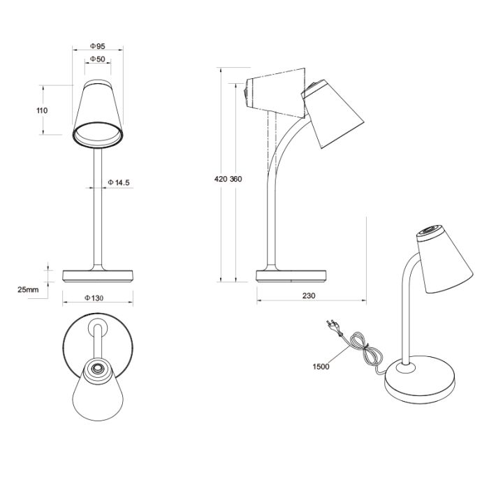 Zwarte tafellamp modern, Rahul, 4,5W, 3000K LED, met schakelaar