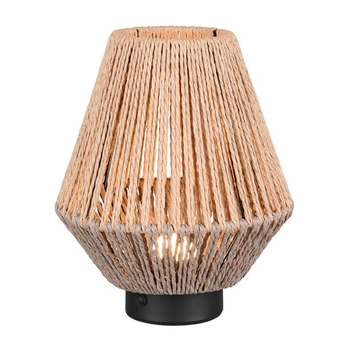 Papieren oplaadbare tafellamp bruin, Isaura, 1,5W, 3000K LED, 3-staps dimbaar