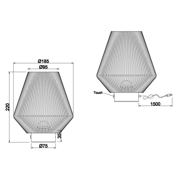 Papieren oplaadbare tafellamp bruin, Isaura, 1,5W, 3000K LED, 3-staps dimbaar