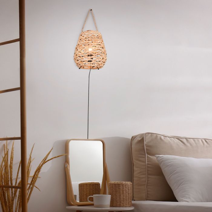 Rotan tafellamp bruin, Lycke, met schakelaar