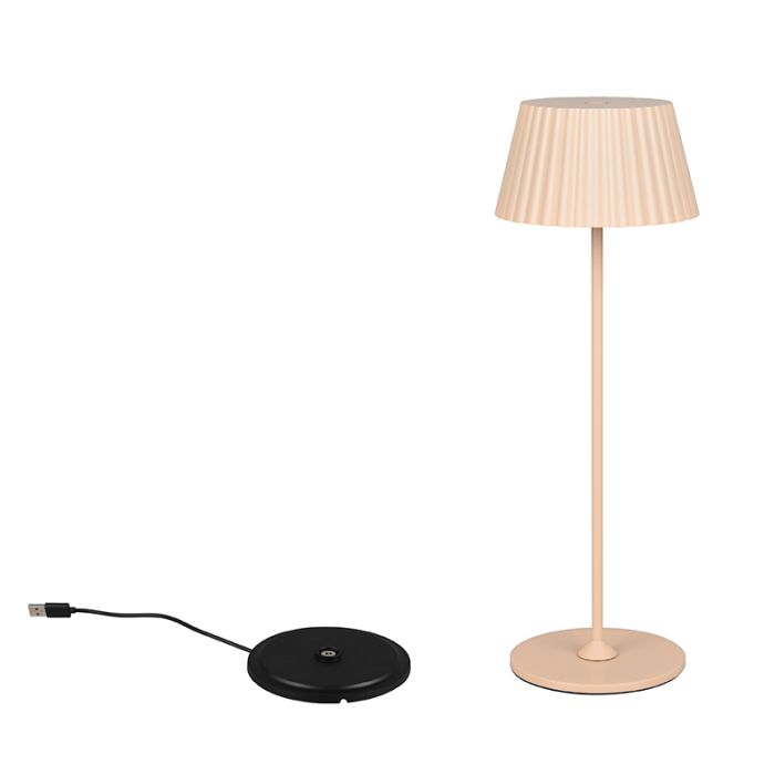 Bruine oplaadbare buiten tafellamp modern, Reshma, 1,5W, 3000K LED, IP44, met touchdimmer