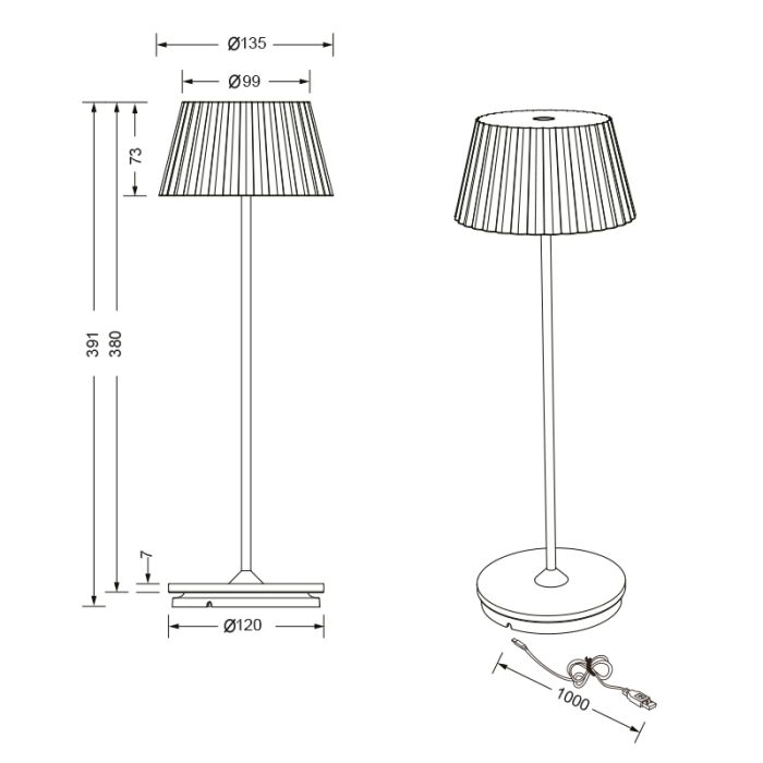Bruine oplaadbare buiten tafellamp modern, Reshma, 1,5W, 3000K LED, IP44, met touchdimmer