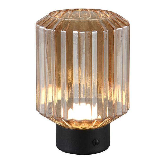 Zwarte oplaadbare tafellamp retro, Tamer, 2W, 3000K LED, met touchdimmer