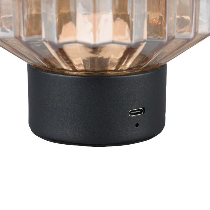 Zwarte oplaadbare tafellamp retro, Tamer, 2W, 3000K LED, met touchdimmer